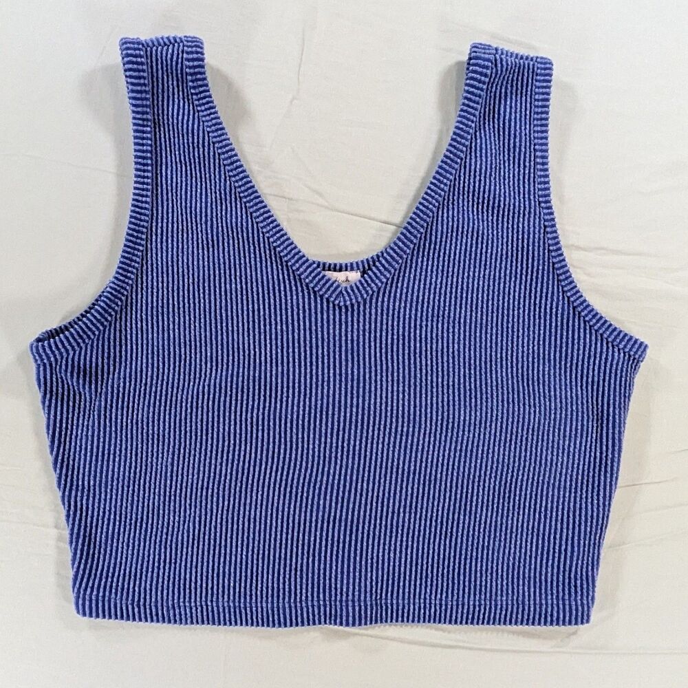 White Birch 1X Blue Ribbed Cropped Tank